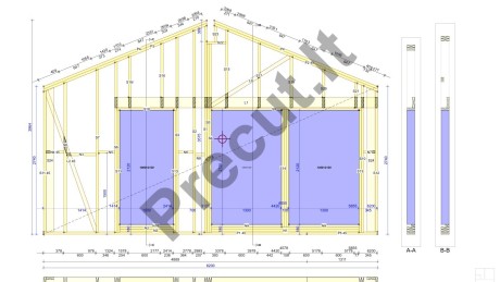 Precut technologija paruoštas 50 m² karkasinės pirtelės konstrukcijų komplektas