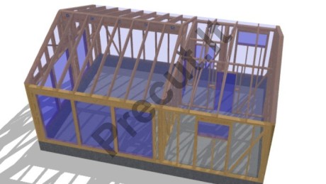 50 m² karkasinės pirtelės sienų ir stogo konstrukcinis sprendimas