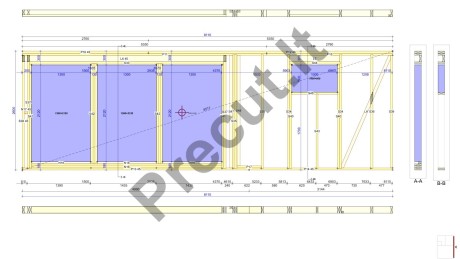 Vieno aukšto pirtelės 50 m² bendras konstrukcinis vaizdas su gegnių ir santvarų sistema – projektas SVI 2025P005