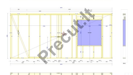 Precut technologija paruoštas 23 m² karkasinės pirtelės konstrukcijų komplektas