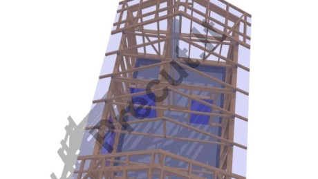 Pirtelės stogo santvarų konstrukcija vieno aukšto 23 m² statiniui