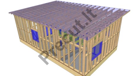 50 m² namo konstrukcinis planas su daline palėpe ir terasa