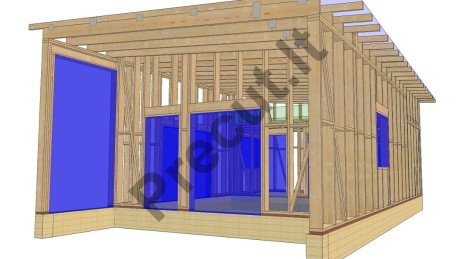 Medinio karkasinio namo 50 m² su daline palėpe bendras vaizdas