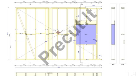 Precut technologija paruoštas 50 m² namo konstrukcijų komplektas
