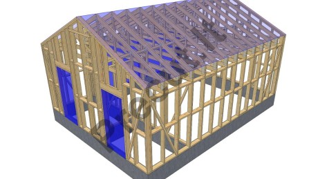 Karkasinio garažo su dviem sandėliukais konstrukcinis rėmas ir santvarinis stogas – projektas SVI 2025P033