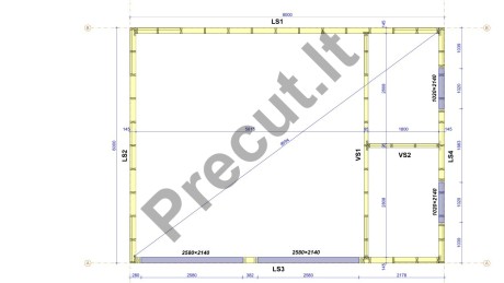 36 m² garažo konstrukcinis planas su dviem 6 m² sandėliukais