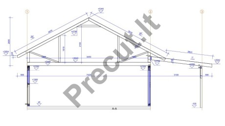 22 m² stoginės konstrukcija prie garažo – karkasinis sprendimas