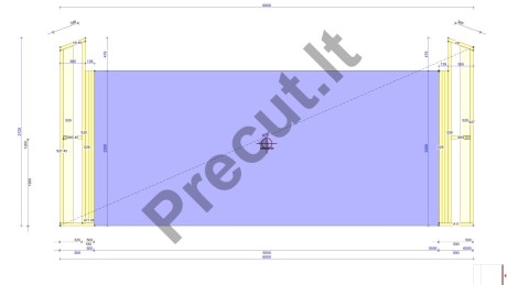 Karkasinio garažo 37 m² su 11 m² sandėliuku bendras gamyklinio paruošimo ir stogo santvarų vaizdas