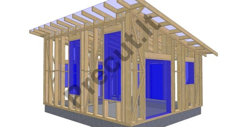 Vienšlaičio stogo gegnių konstrukcija 33 m² karkasiniam nameliui