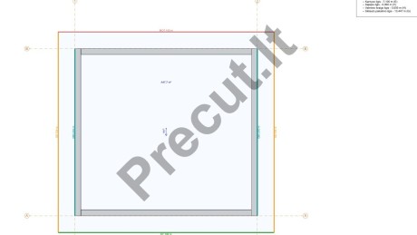 33 m² karkasinio namelio fasadų konstrukcinis vaizdas su vienšlaičio stogo sprendimu