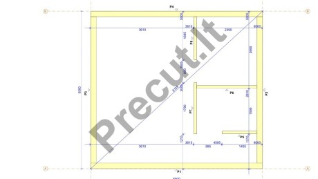 Karkasinio namelio 33 m² sienų ir stogo konstrukcijų detalizacija – Precut projektas