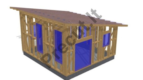 33 m² karkasinio namelio 3D vizualizacija su vienšlaičiu gegnių stogu – projektas SVI 2025P062