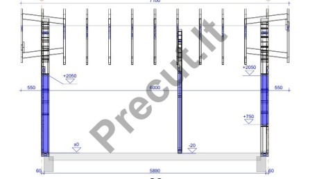 33 m² karkasinio namelio konstrukcinis planas su vienšlaičio stogo sprendimu