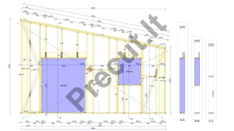 Precut technologija paruoštas 33 m² karkasinio namelio komplektas su vienšlaičiu stogu