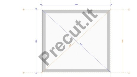 Vienšlaičio stogo konstrukcinis pjūvis karkasiniam nameliui, 33 m²