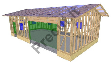 Karkasinio garažo 78 m² konstrukcinis rėmas su stogo santvarų komplektu – Precut gamyklinis sprendimas