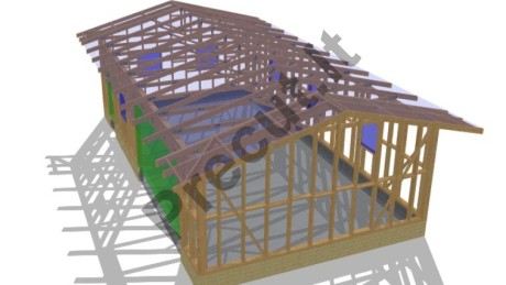 Didelio karkasinio garažo konstrukcijos surinkimo sprendimai su santvarų stogu, 78 m²