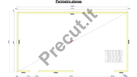 Karkasinio garažo 78 m² konstrukciniai mazgai ir santvarų išdėstymas – Precut projektas