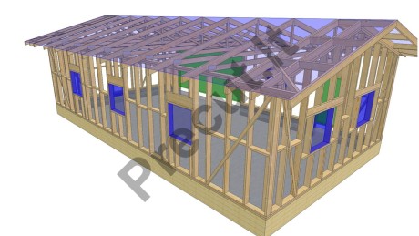 Didelio garažo karkaso konstrukcija su suprojektuotomis stogo santvaromis, 78 m²