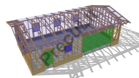 Precut technologija paruoštas 78 m² garažo karkaso komplektas su santvaromis