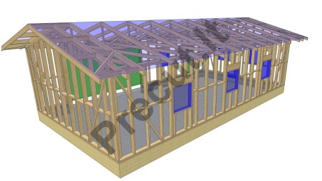 78 m² garažo karkasinė konstrukcija su santvarų sistema – Precut technologija
